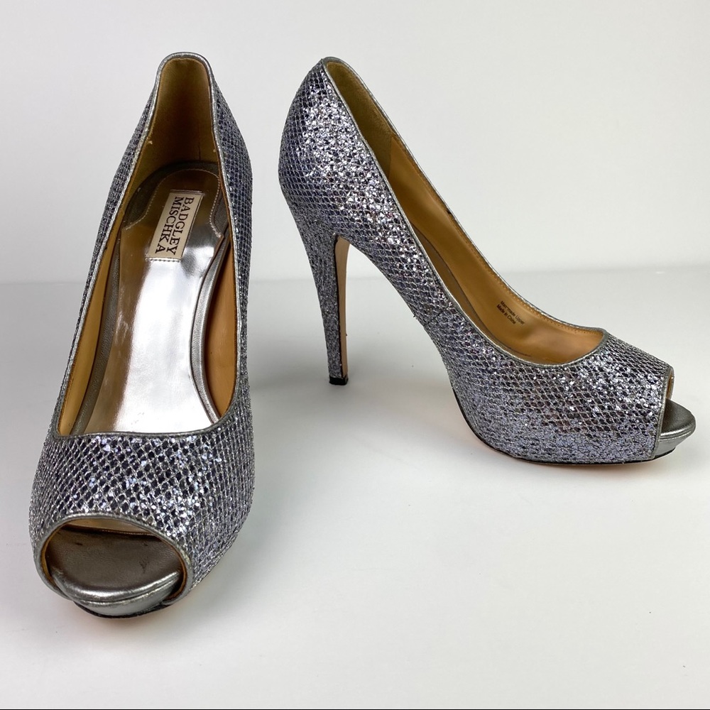 Badgley Mischka | Pewter Humbie II Glitter Heels 9.5
